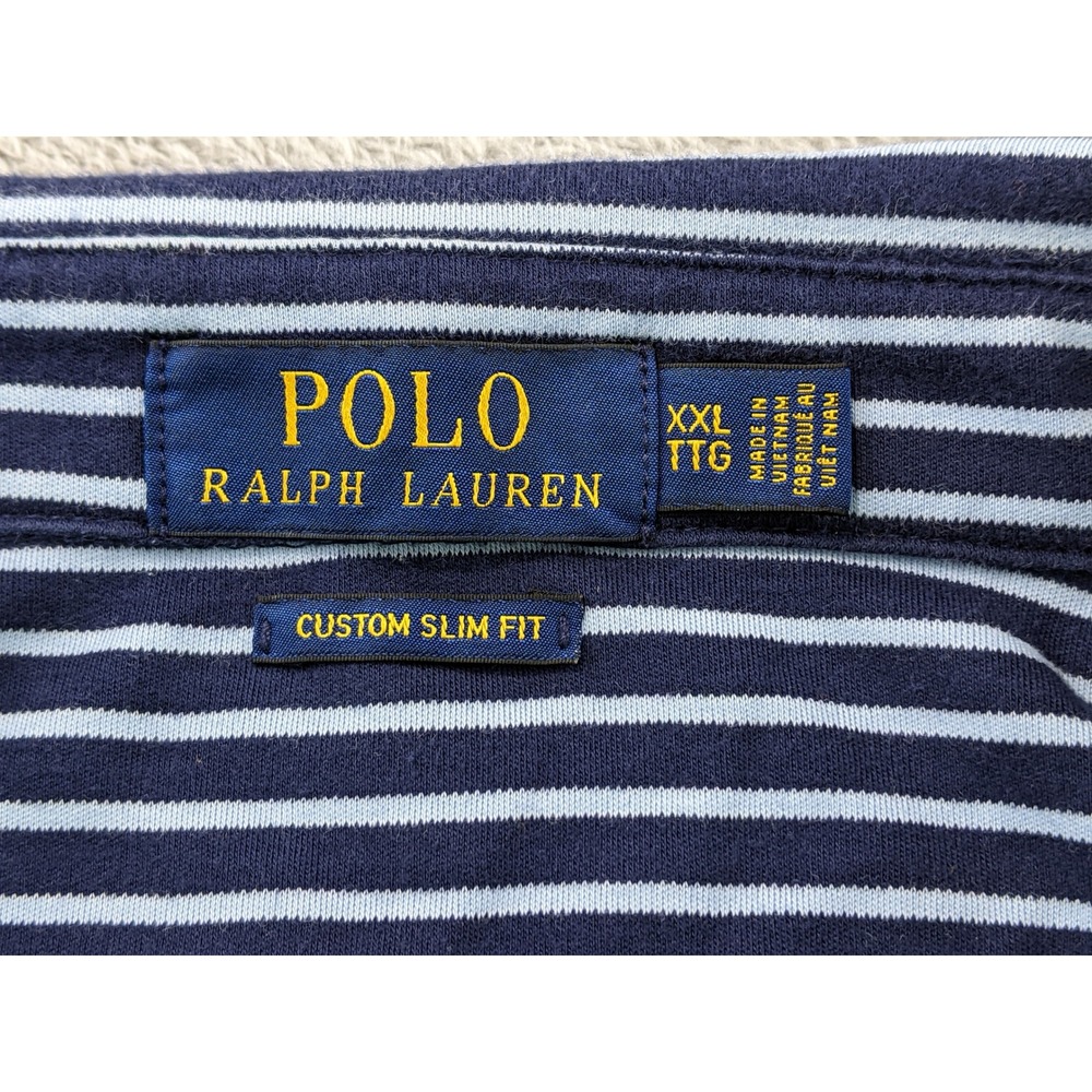 Polo Ralph Lauren XXL Custom Slim Fit Striped Polo Shirt Mens Blue Short Sleeve - Picture 4 of 9
